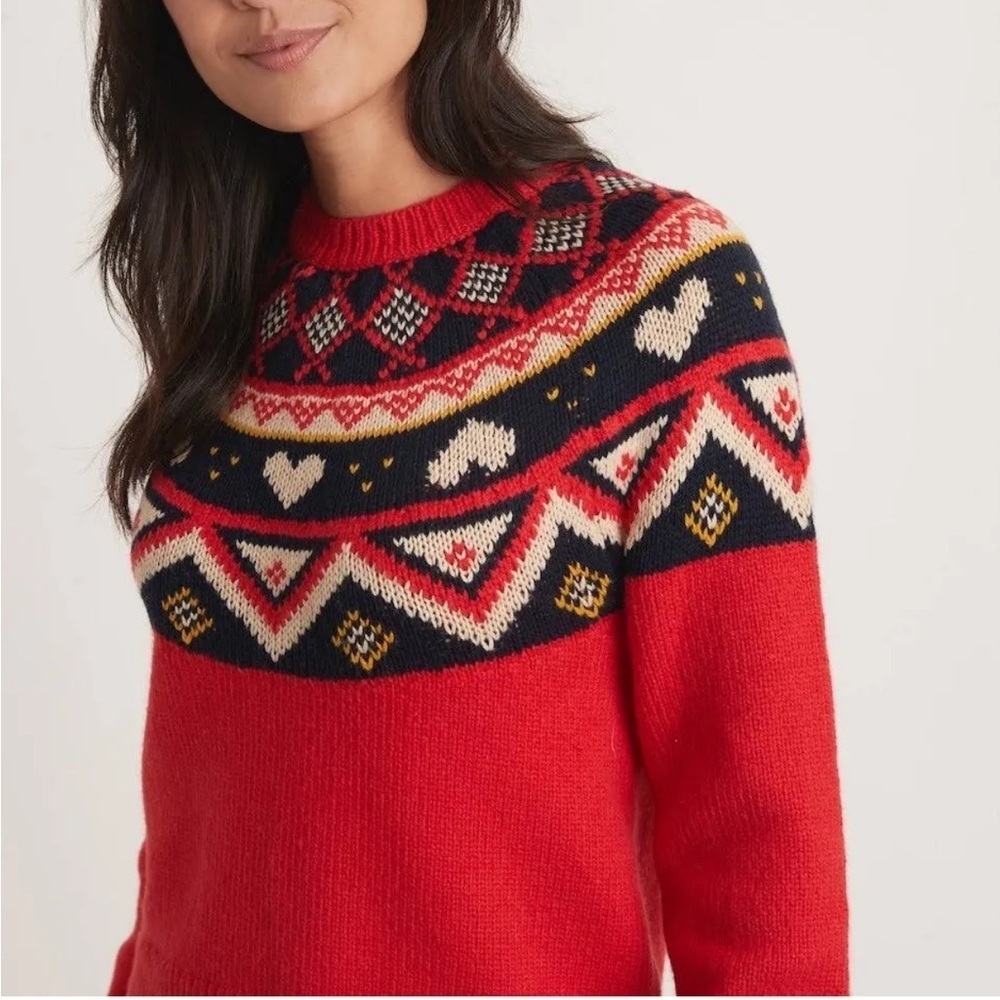 Marine Layer Fair Isle Sweater Red Alpine Archive Wool Alpaca Outdoor Sz XS NEW